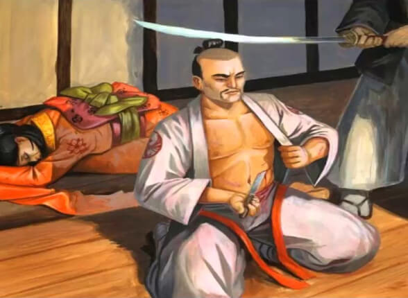 Samurai ngồi theo tư thế Seiza, chuẩn bị mổ bụng.